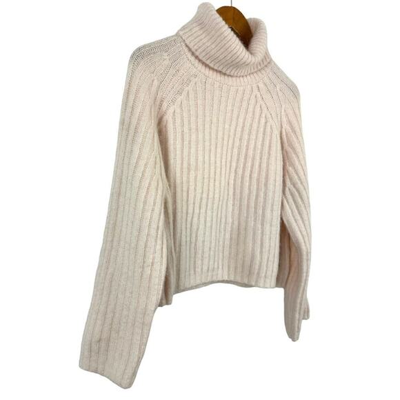 Zara Cream Light Pink Wool Alpaca Blend Ribbed Knit Turtleneck Sweater Medium - Picture 7 of 16